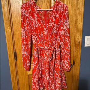 Floral Red Wrap Dress
